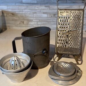 Vintage Bromwell’s Aluminum Flour Sifter, Egg Slicer & Citrus Juicer & Grater